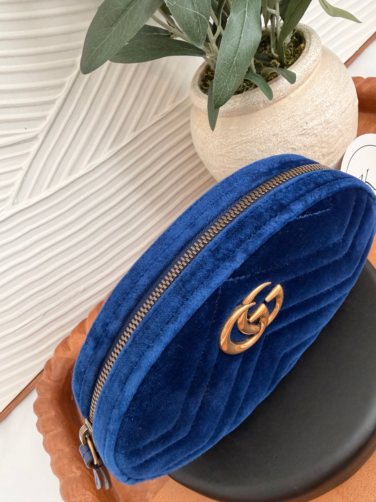 Gucci GG Marmont Blue Velour belt bag