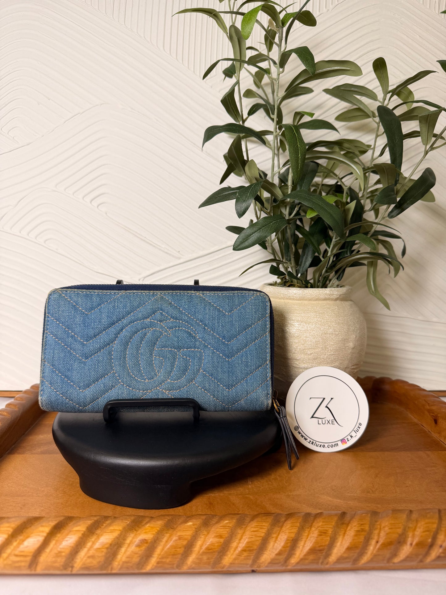 Gucci GG Marmont Denim pearl wallet