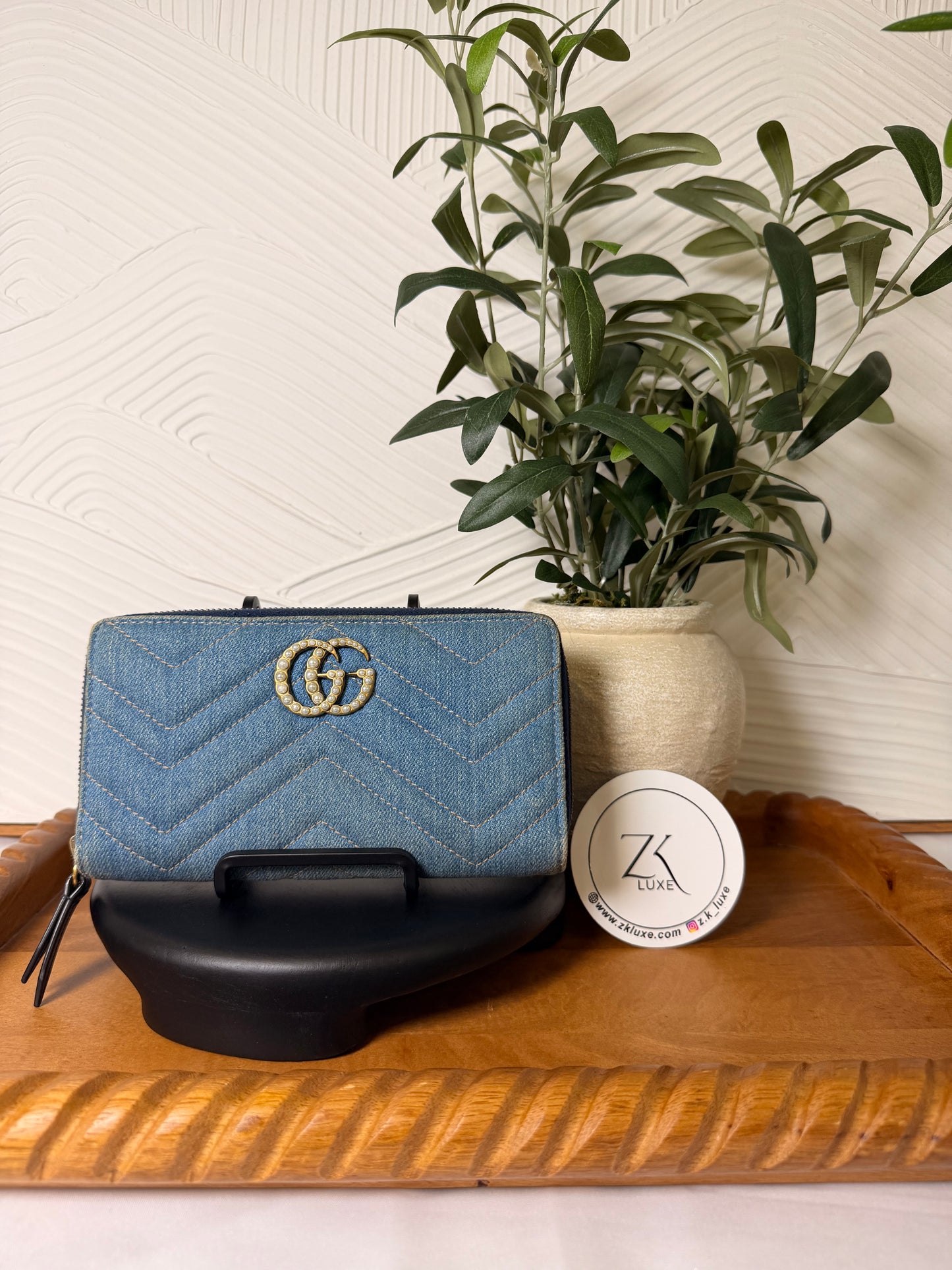 Gucci GG Marmont Denim pearl wallet