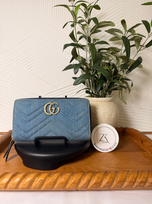 Gucci GG Marmont Denim pearl wallet