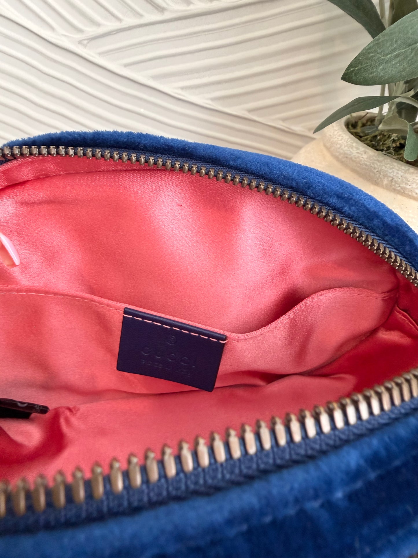 Gucci GG Marmont Blue Velour belt bag