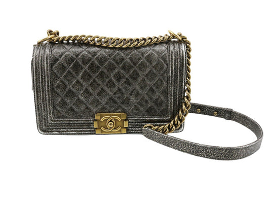 Chanel Cracked Metallic Calfskin Quilted Boy Bag