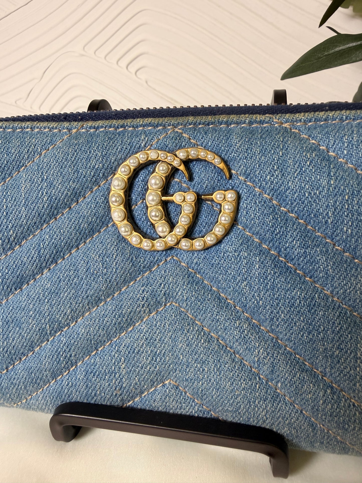 Gucci GG Marmont Denim pearl wallet