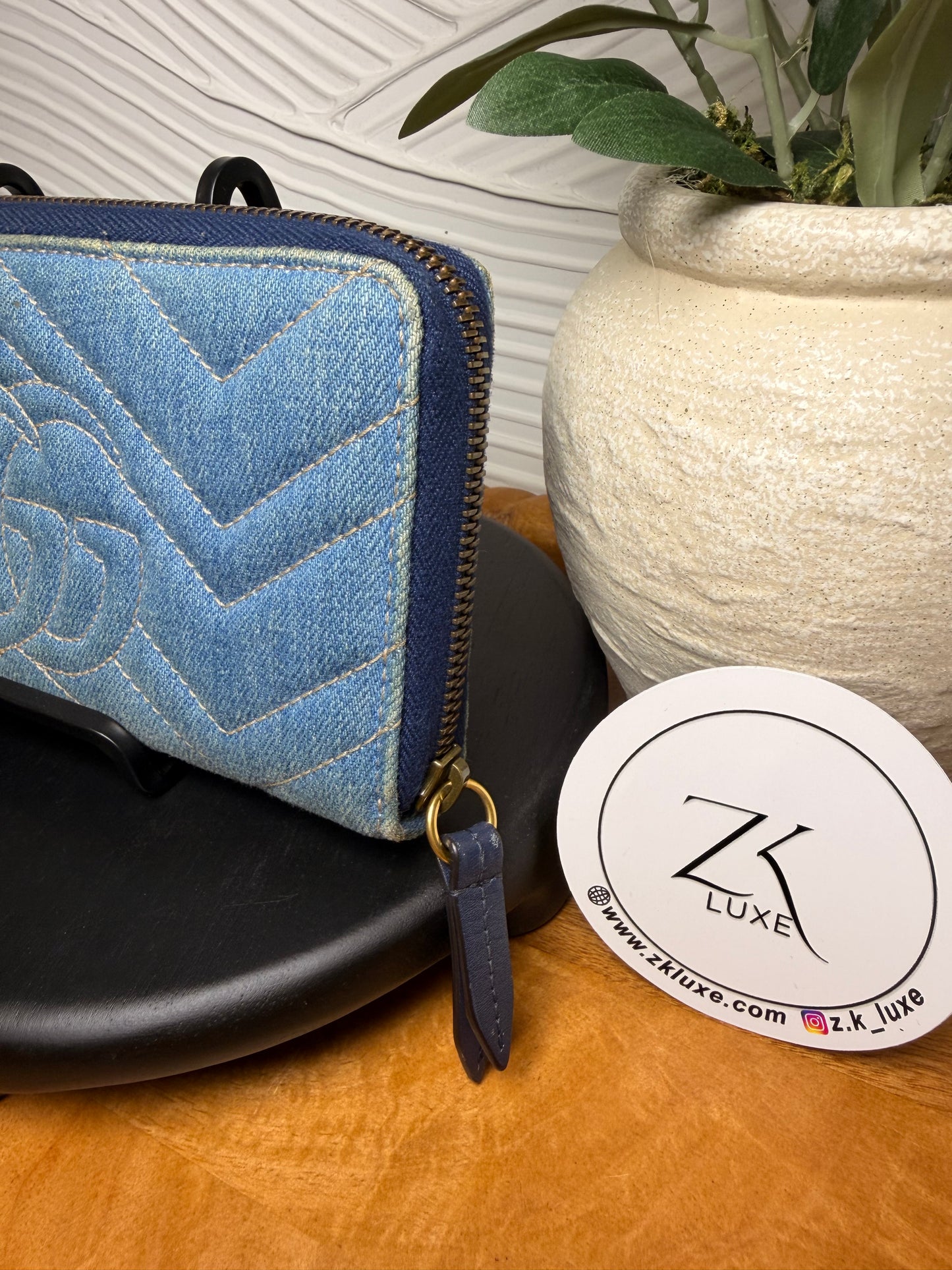 Gucci GG Marmont Denim pearl wallet