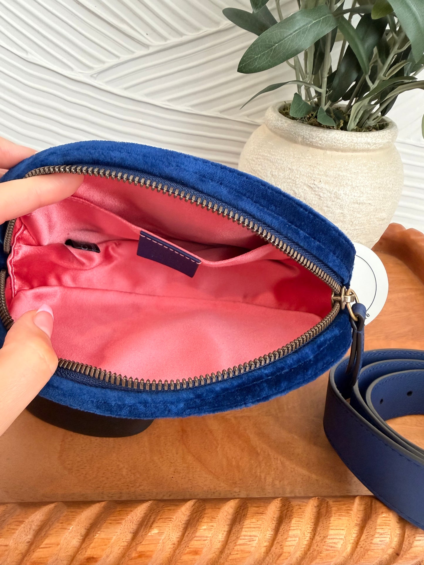 Gucci GG Marmont Blue Velour belt bag