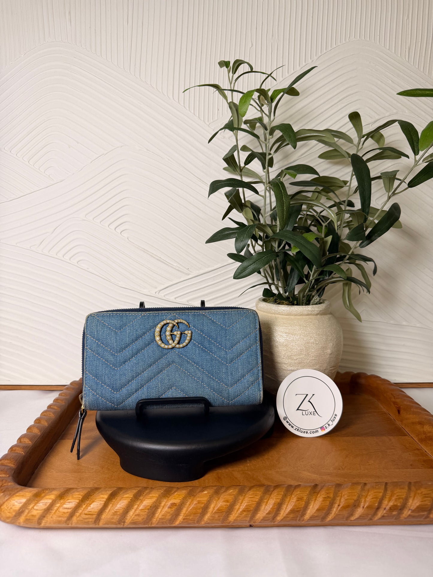 Gucci GG Marmont Denim pearl wallet