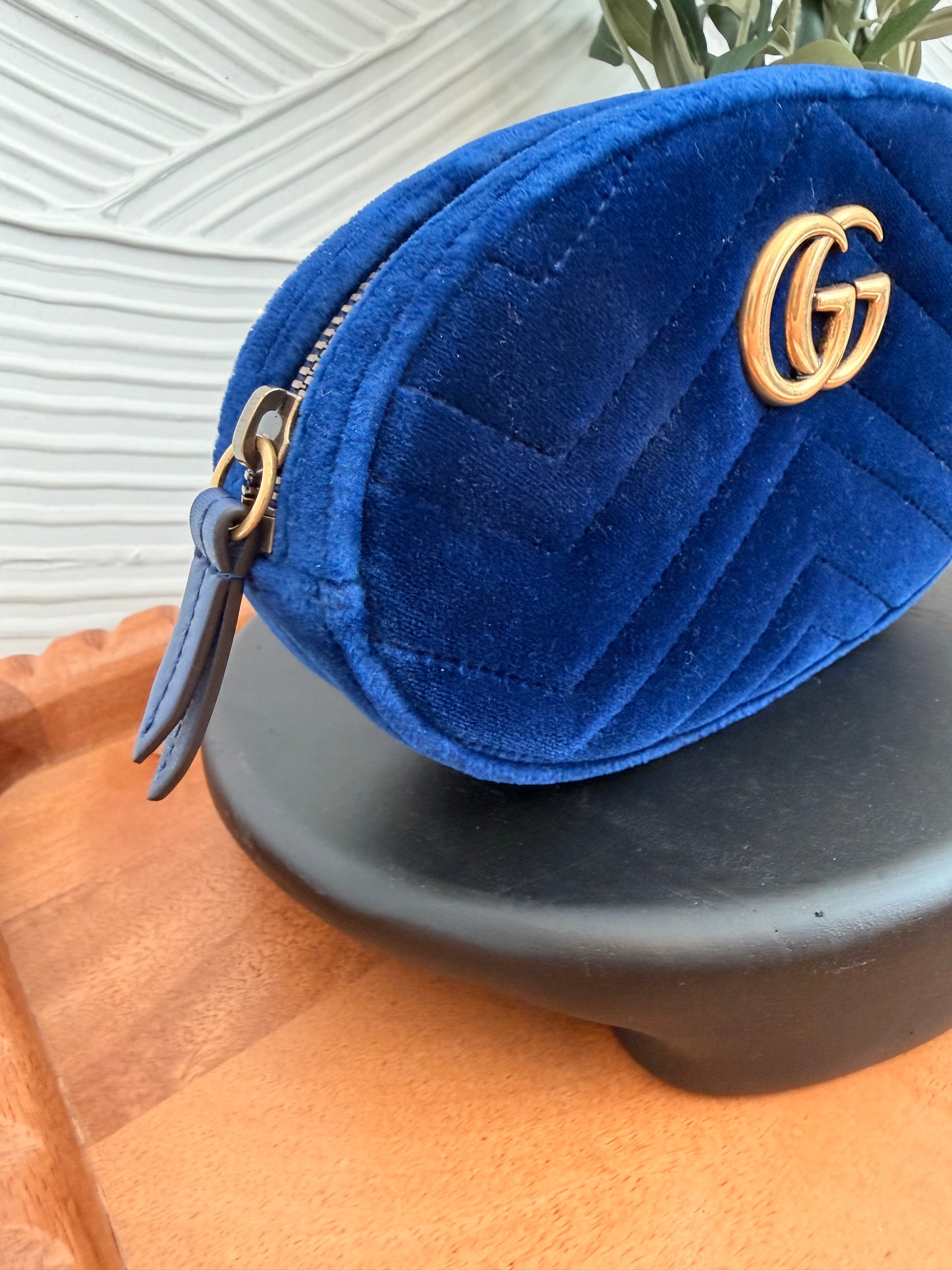 Gucci GG Marmont Blue Velour belt bag