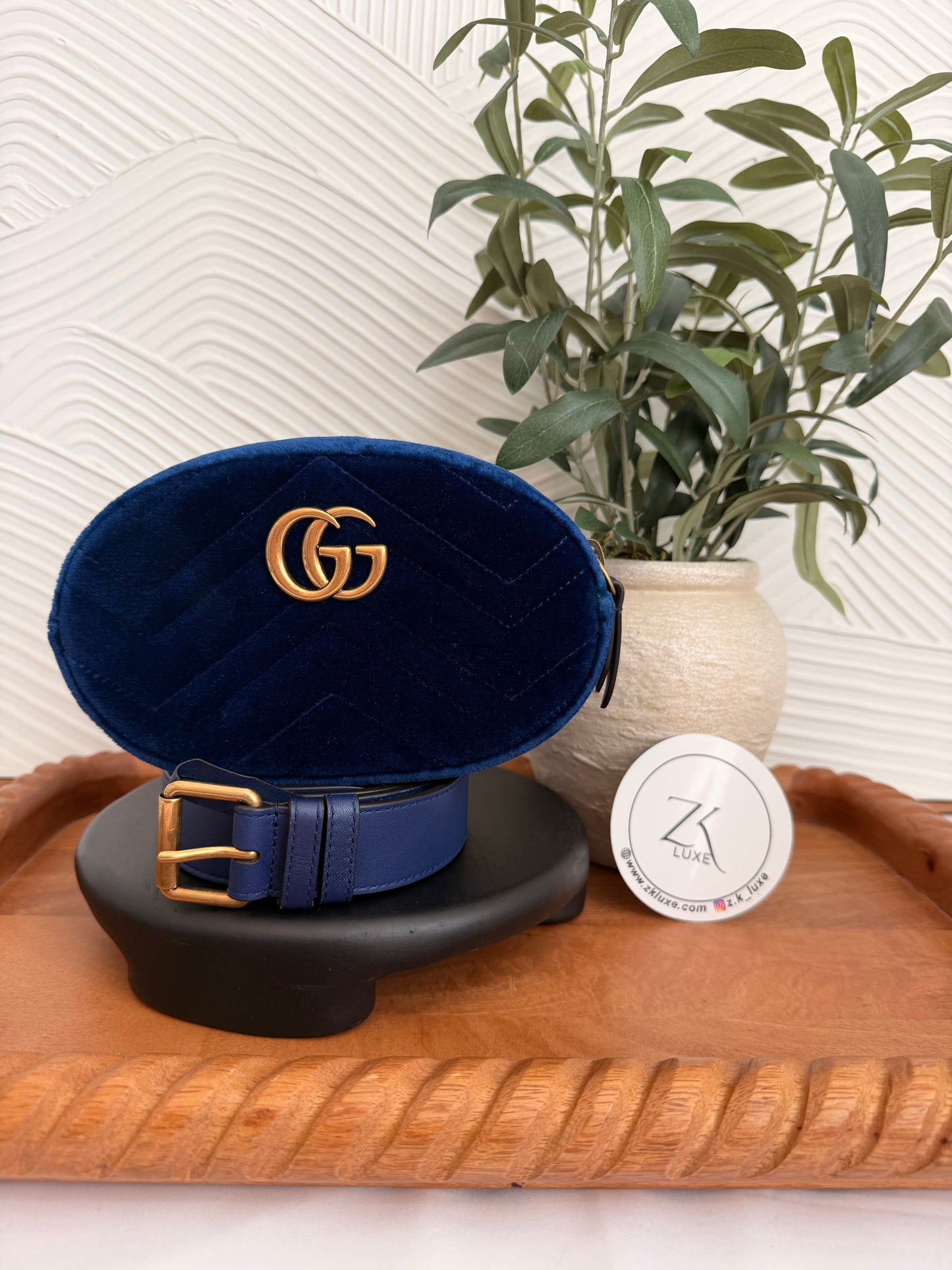 Gucci GG Marmont Blue Velour belt bag