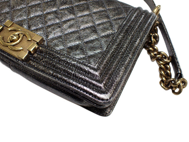 Chanel Cracked Metallic Calfskin Quilted Boy Bag