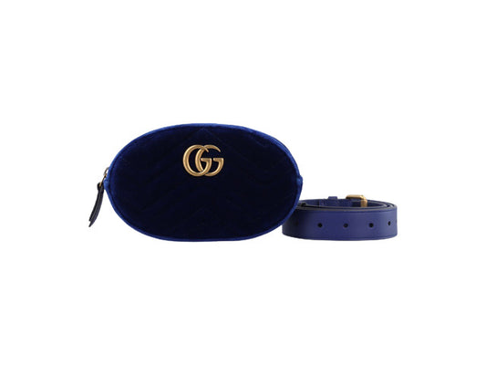 Gucci GG Marmont Blue Velour belt bag