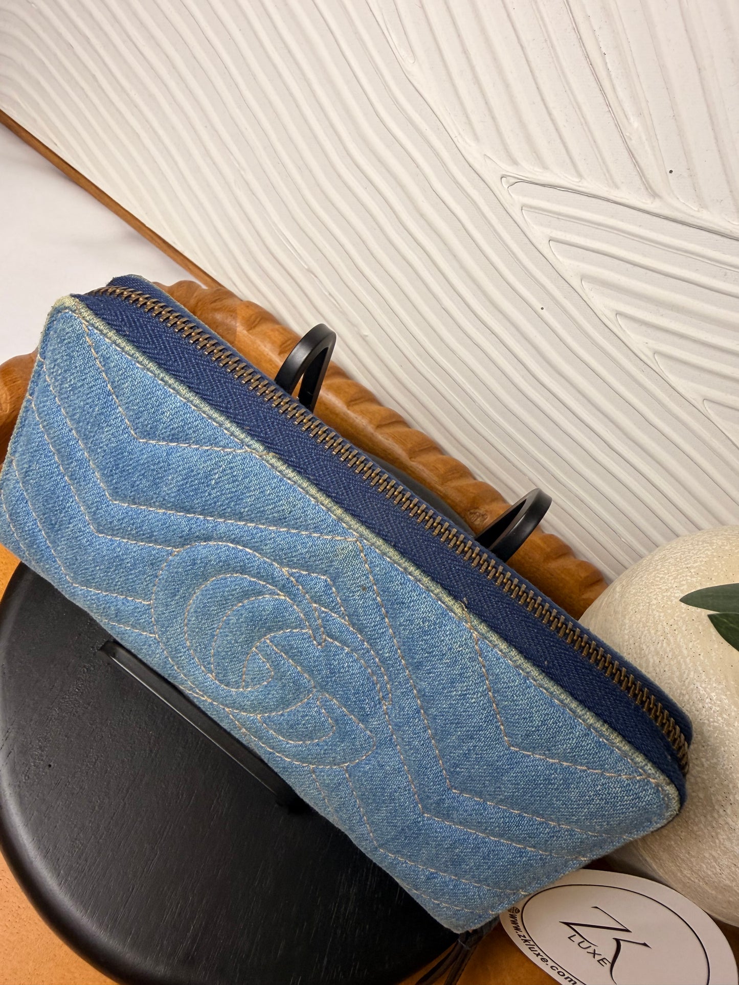 Gucci GG Marmont Denim pearl wallet