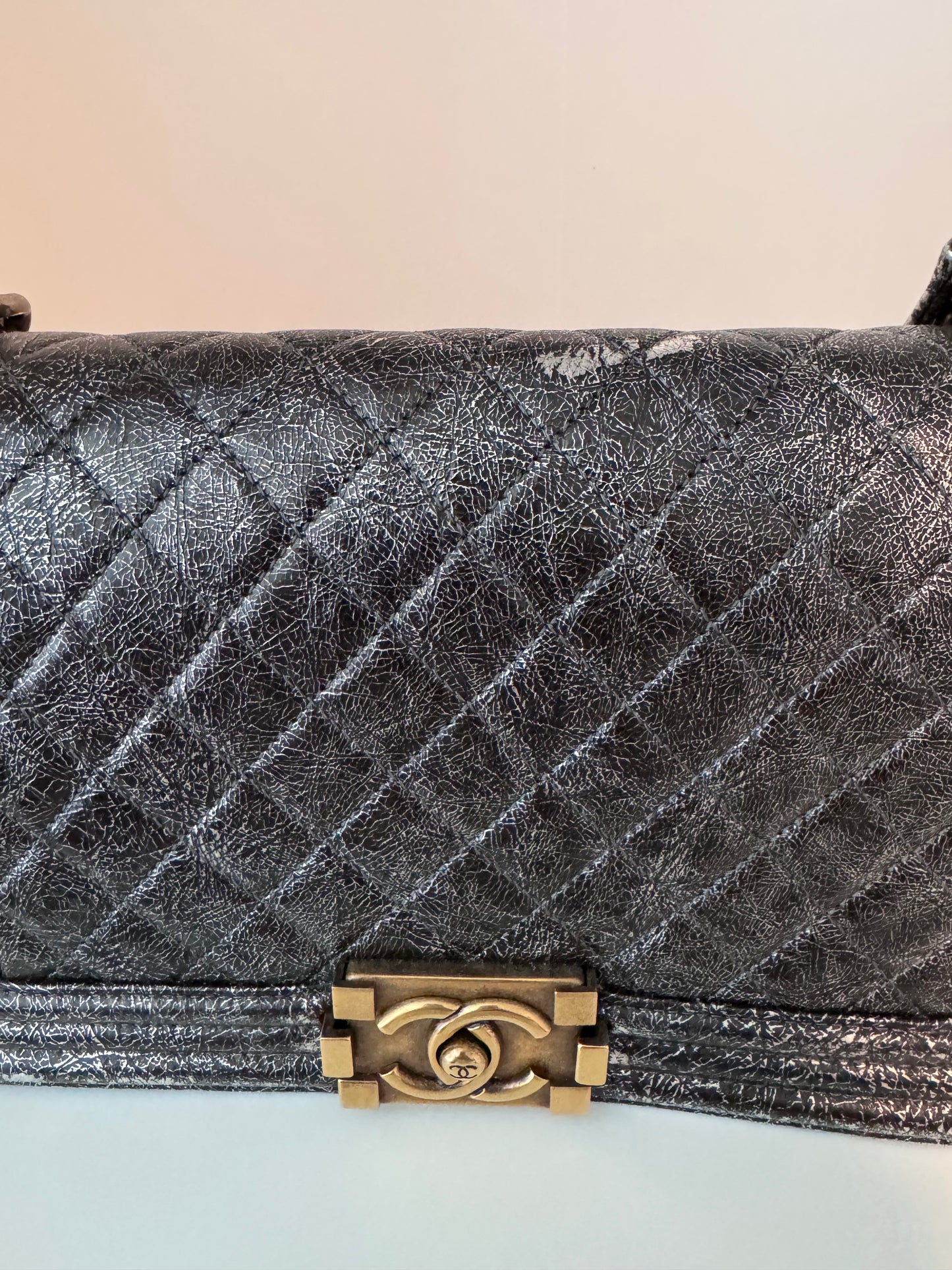 Chanel Cracked Metallic Calfskin Quilted Boy Bag