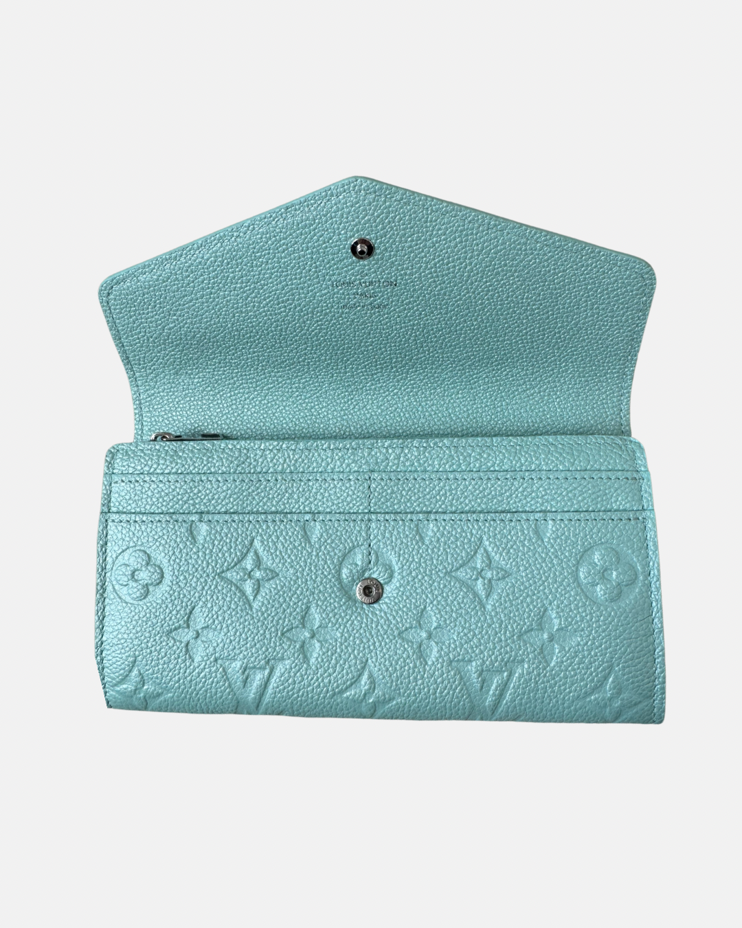 Louis Vuitton Monogram Empreinte Sarah Pearly Lagoon Turquoise Wallet